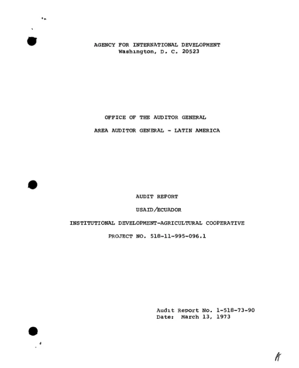 Audit report : institutional development-agricultural cooperative project no. 518-11-995-096.1