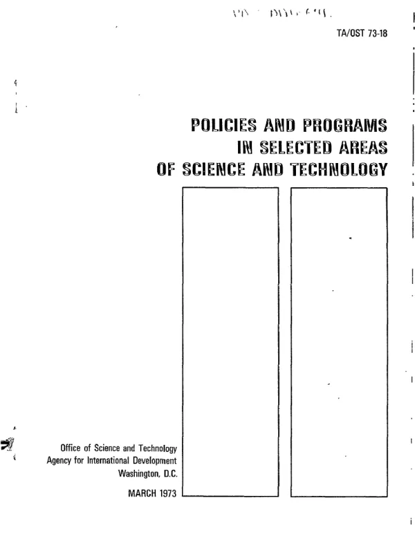 Policies and programs in selected areas of science and technology