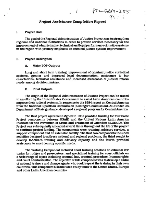 Project assistance completion report [: regional administration of justice]