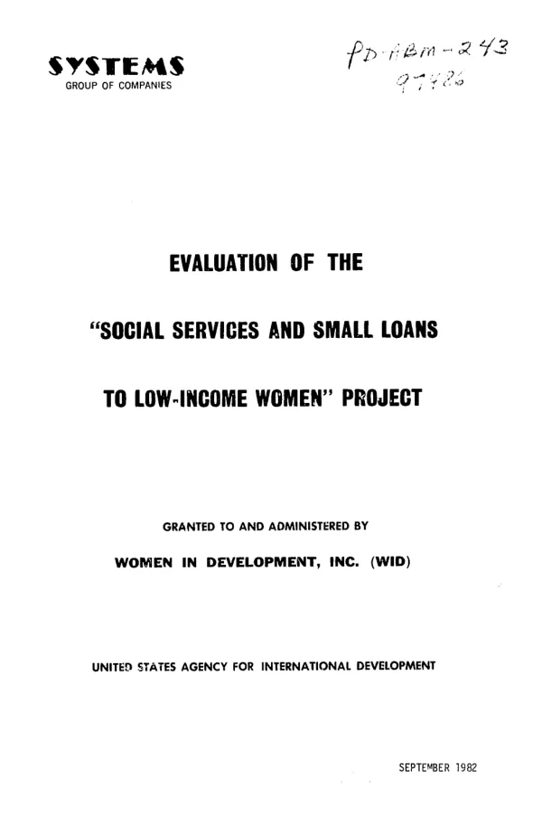 Evaluation of the `social services and small loans to low-income women' project granted to and administered by Women in Development, Inc. (WID)