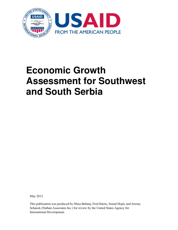 Economic Growth Assessment for Southwest and South Serbia