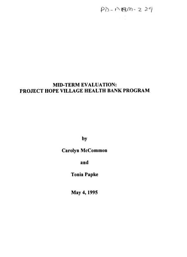 Mid-term evaluation : Project Hope village health bank program