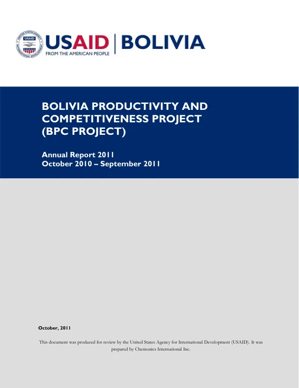 Bolivia Productivity and Competitiveness Project Annual Report 2011