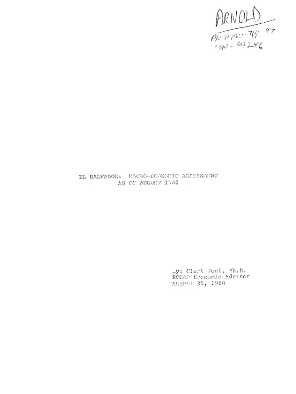 El Salvador : macro-economic assessment as of August 1980