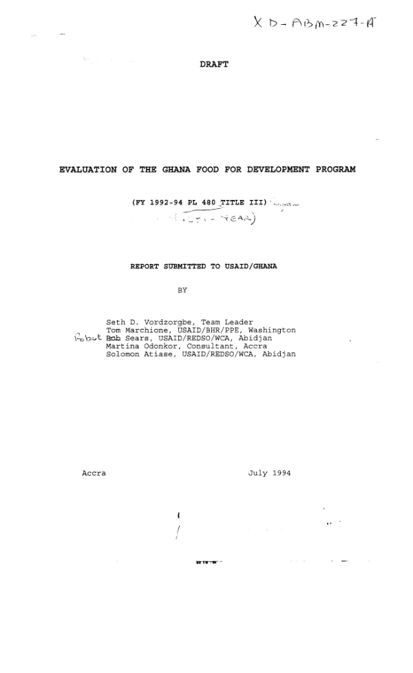 Evaluation of the Ghana food for development program (FY 1992-94 PL 480 Title III)