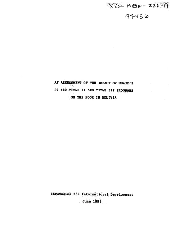 Assessment of the impact of USAID's PL-480 Title II and Title III programs on the poor in Bolivia
