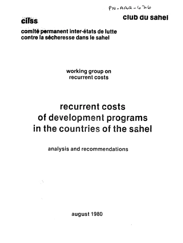 Recurrent costs of development programs in the countries of the Sahel : analysis and recommendations