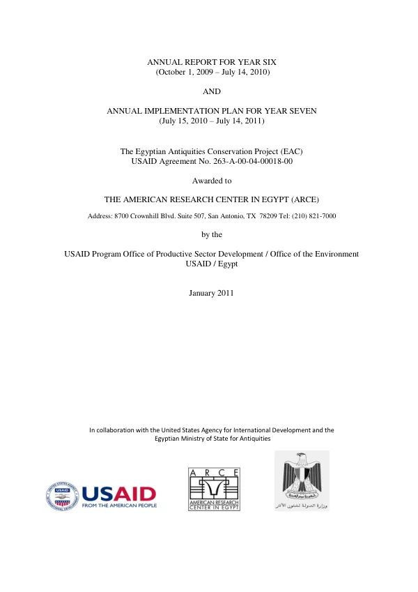 ANNUAL REPORT FOR YEAR SIX: (October 1, 2009-July 14, 2010) and ANNUAL IMPLEMENTATION PLAN FOR YEAR SEVEN: (July 15, 2010-July 14, 2011)