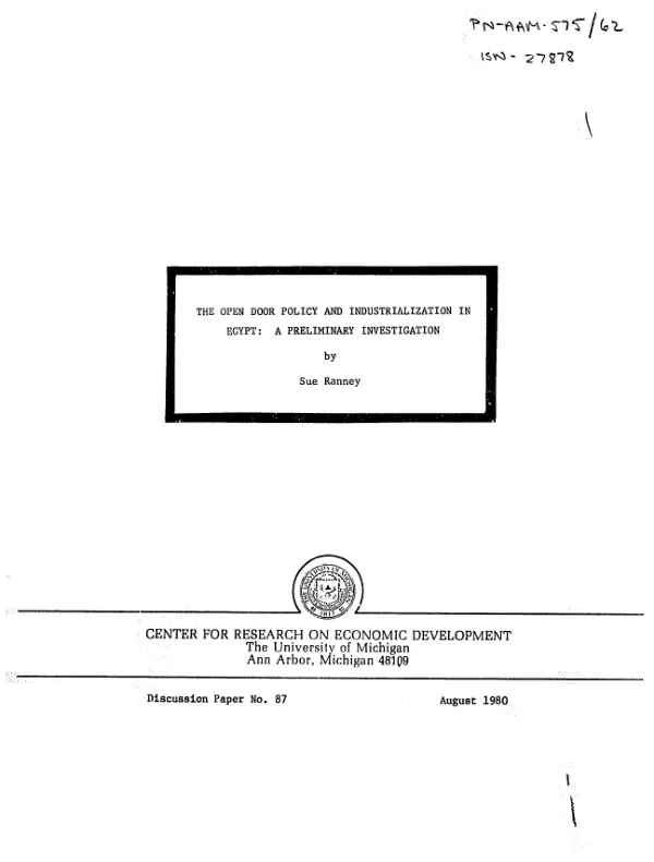 Open door policy and industrialization in Egypt : a preliminary investigation