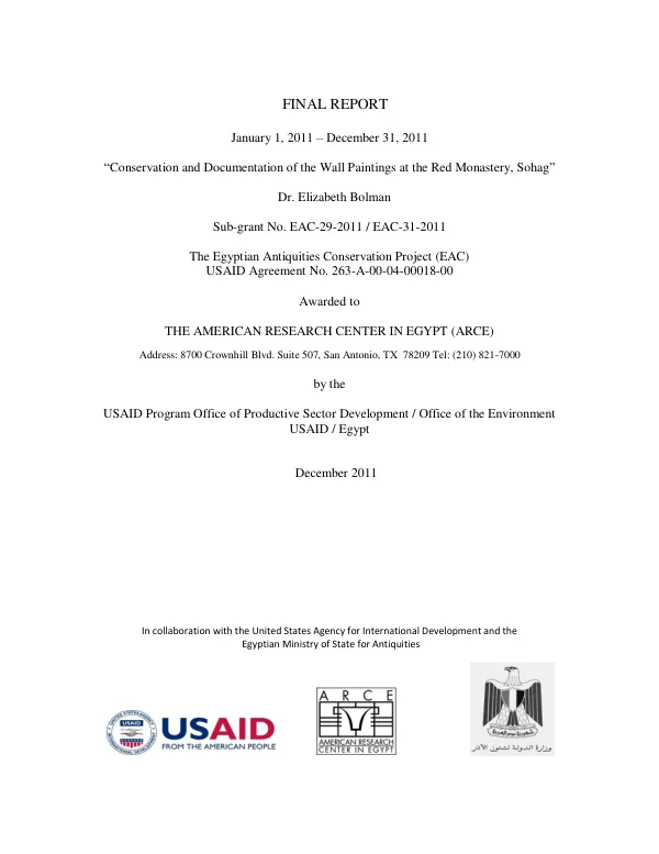 FINAL REPORT: (January 1, 2011-December 31, 2011) "Conservation and Documentation of the Wall Paintings at the Red Paintings, Sohag"