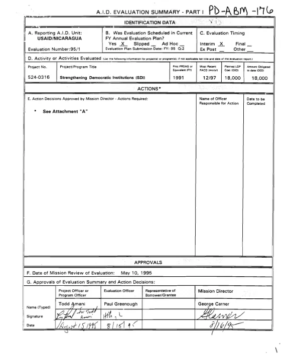 Evaluation of strengthening democratic institutions (SDI) -- USAID/Nicaragua (524-0316-C-00-5010)
