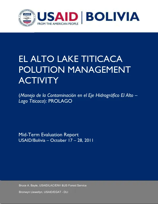El alto Lake Titicaca pollution management activity : (manejo de la contaminacion en el eje hidrografico el alto - Lago Titicaca) : PROLAGO : mid-term evaluation report