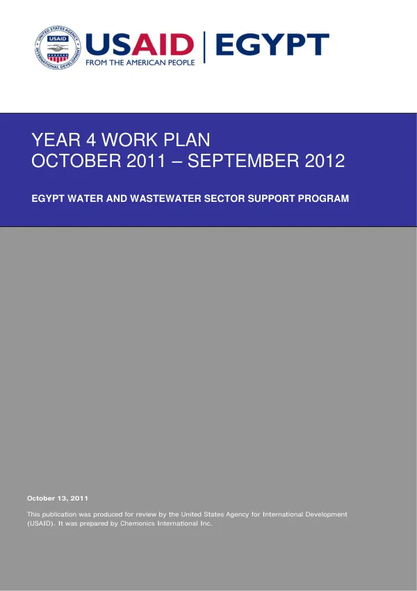 YEAR 4 WORK PLAN (OCTOBER 2011 – SEPTEMBER 2012) - EGYPT WATER AND WASTEWATER SECTOR SUPPORT PROGRAM