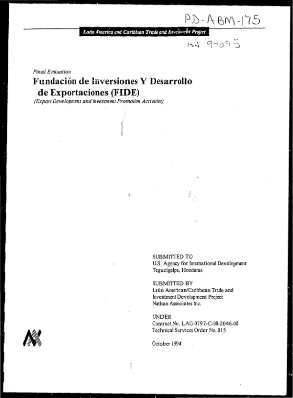 Final evaluation : Fundacion de Inversiones y Desarrollo de Exportaciones (FIDE) (export development and investment promotion activities)