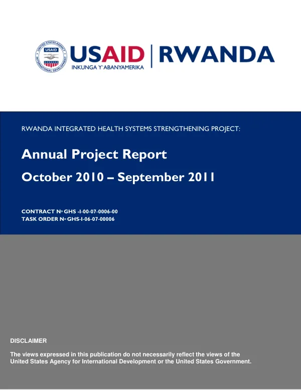 Rwanda Integrated Health Systems Strengthening Project: Annual Project Report, October 2010–September 2011