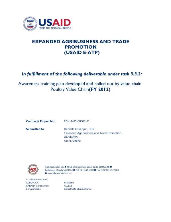 AWARENESS TRAINING PLAN FOR POULTRY 2012