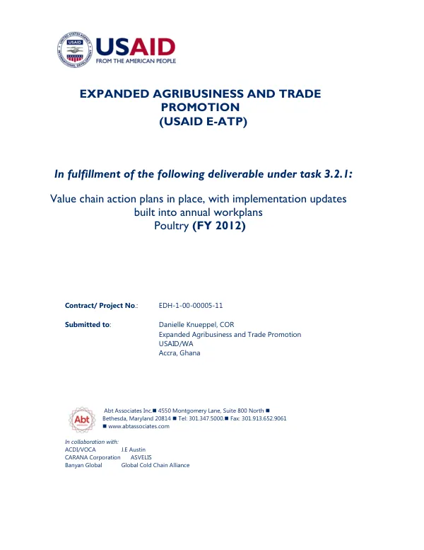Value chain action plans in place, with implementation updates built into annual workplans Poultry (FY 2012)