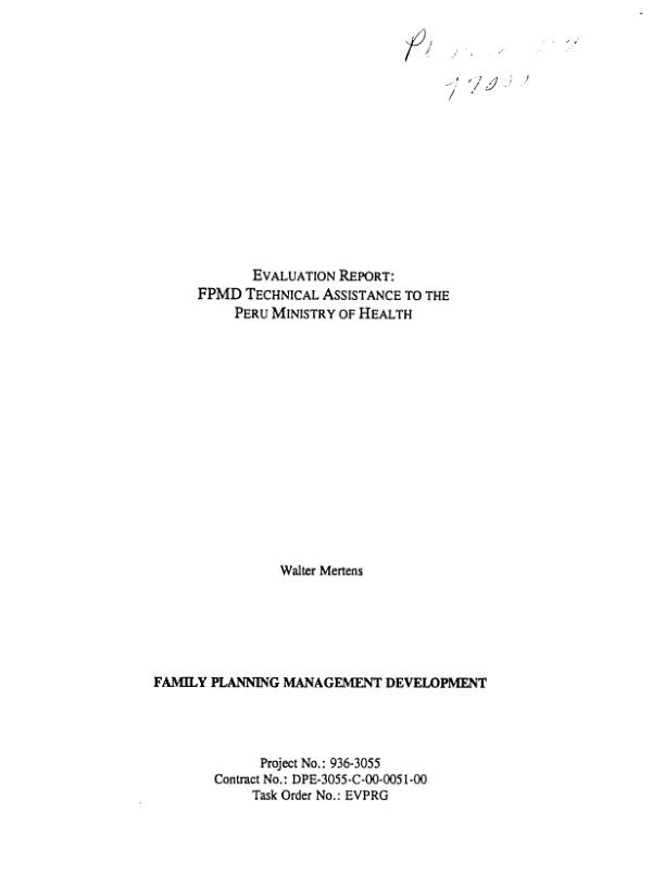 Evaluation report : FPMD [family planning management development] technical assistance to the Peru Ministry of Health