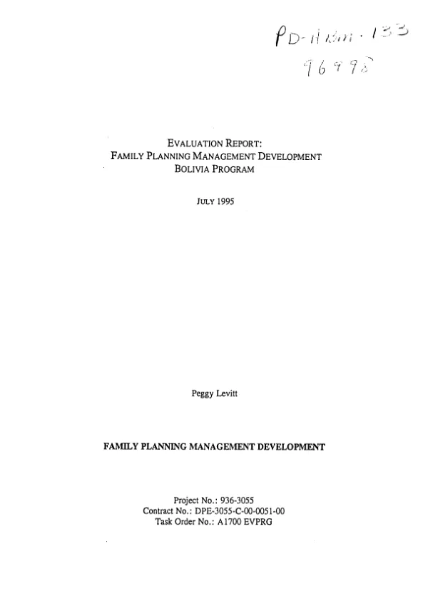 Evaluation report : family planning management development Bolivia program