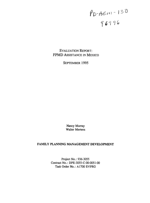 Evaluation report : FPMD [family planning management development] assistance in Mexico