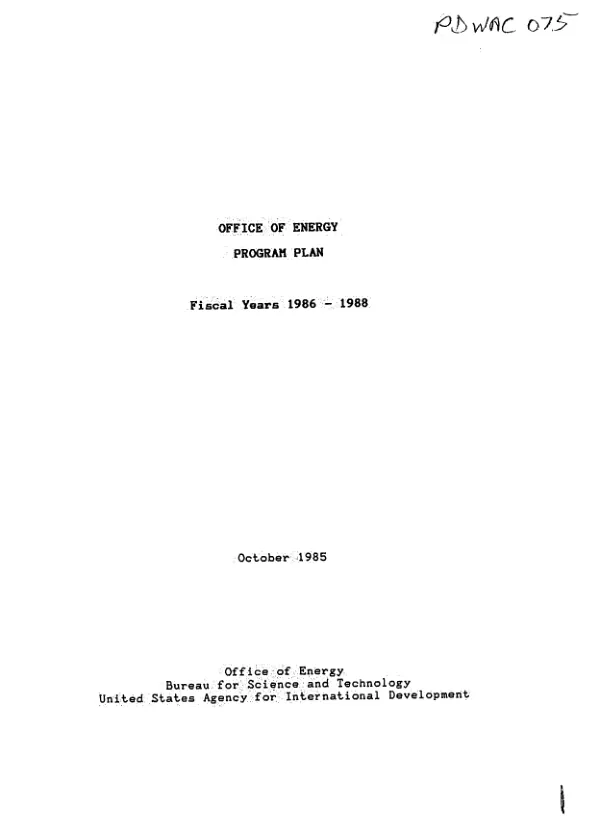 Office of Energy program plan : fiscal years 1986-1988