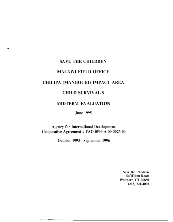 Save the Children Malawi field office : Chilipa (Mangochi) impact area -- child survival 9 : midterm evaluation