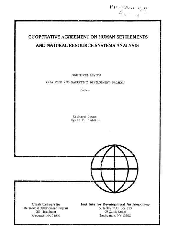 Documents review, area food and marketing development project : Zaire