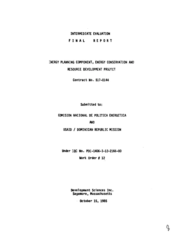 Intermediate evaluation, final report : energy planning component, energy conservation and resource development project
