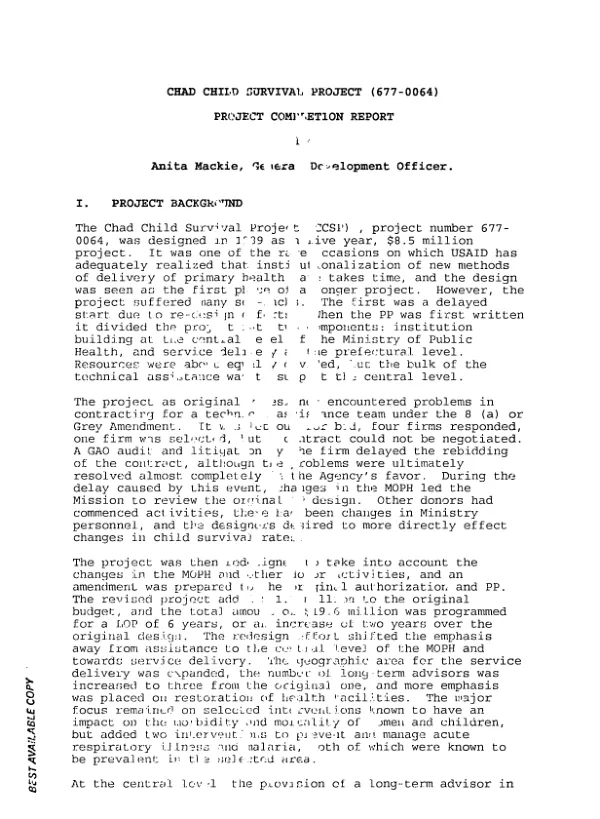 Chad child survival project (677-0064) : project completion report