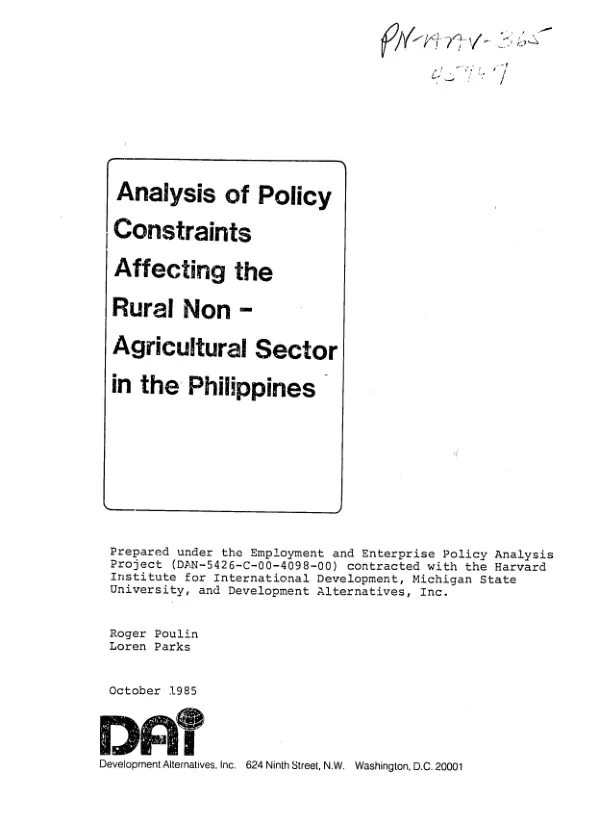 Analysis of policy constraints affecting the rural non-agricultural sector in the Philippines