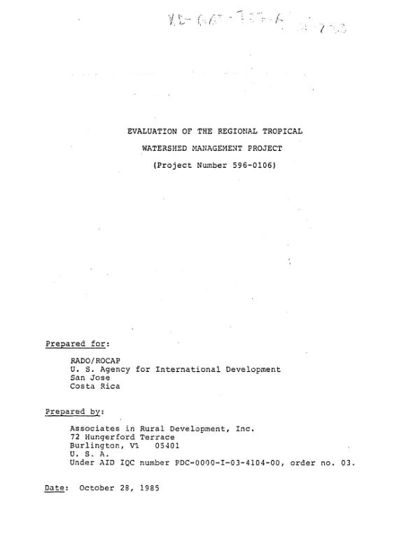 Evaluation of the regional tropical watershed management project (project number 596-0106)