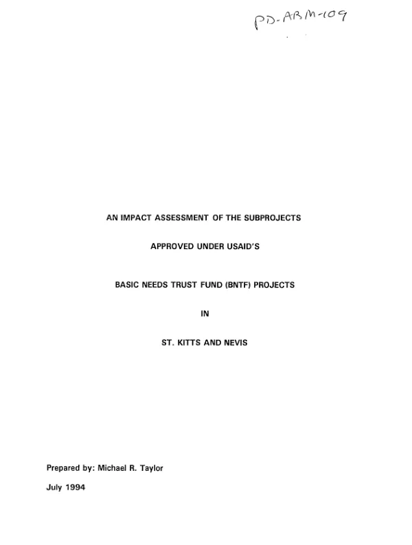 Impact assessment of the subprojects approved under USAID's basic needs trust fund (BNTF) projects in St. Kitts and Nevis
