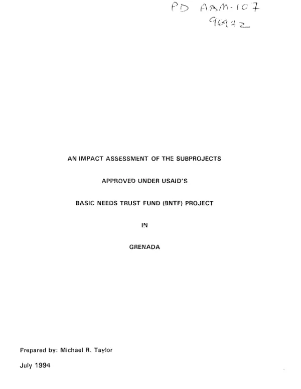 Impact assessment of the subprojects approved under USAID's basic needs trust fund (BNFT) project in Grenada