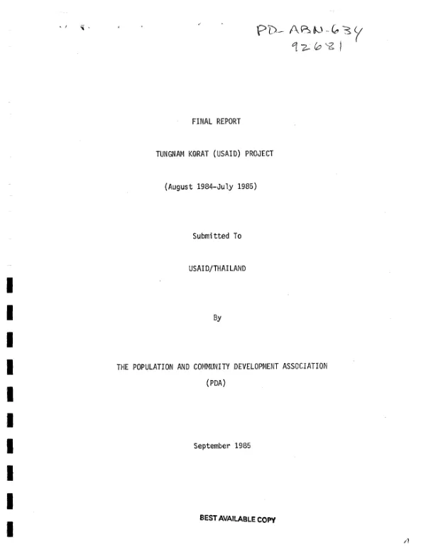 Final report : Tungnam Korat [rainwater collection and storage] USAID project (August 1984-July 1985)