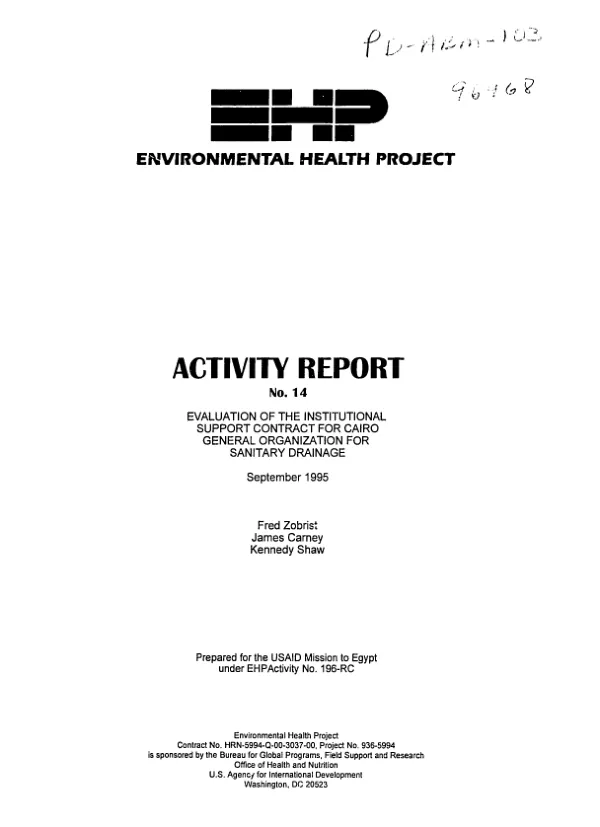 Evaluation of the institutional support contract for Cairo General Organization for Sanitary Drainage