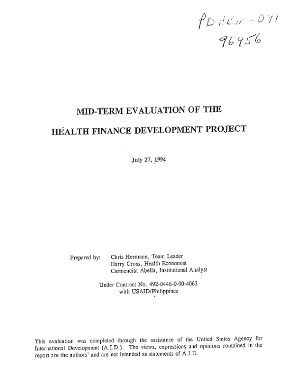 Mid-term evaluation of the health finance development project