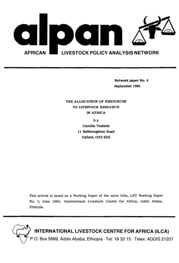 Allocation of resources to livestock research in Africa
