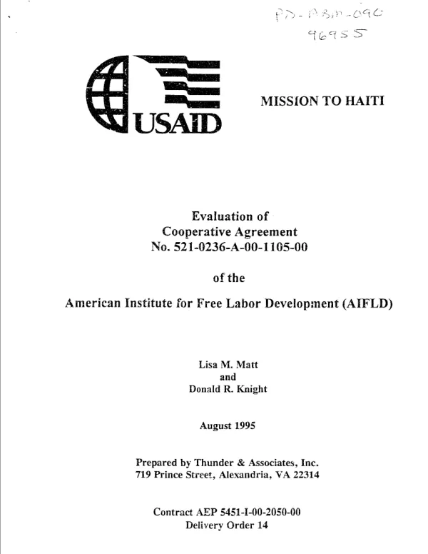 Evaluation of cooperative agreement no. 521-0236-A-00-1105-00 of the American Institute for Free Labor Development (AIFLD)