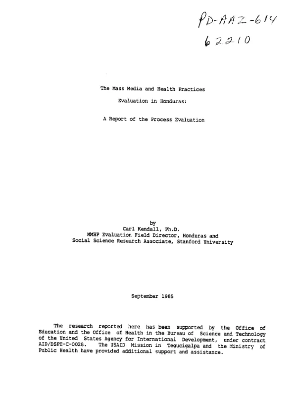 Mass media and health practices evaluation in Honduras : a report of the process evaluation