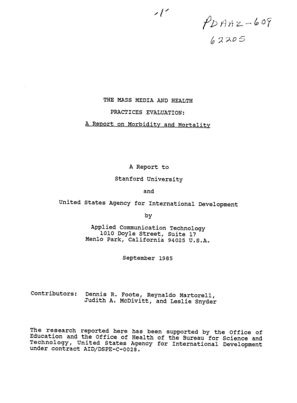 Mass media and health practices evaluation : a report on morbidity and mortality