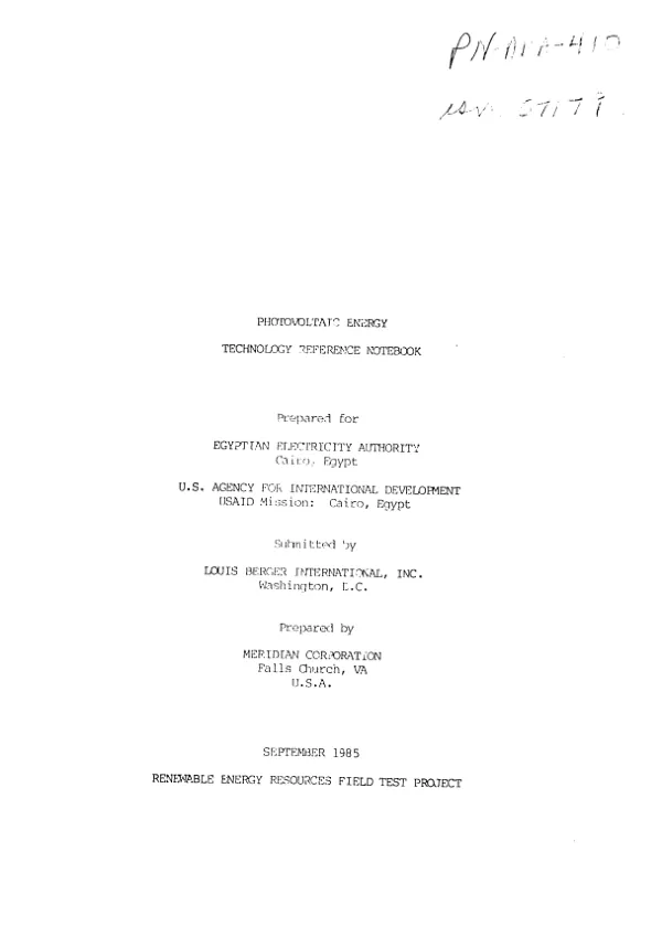 Photovoltaic energy technology reference notebook