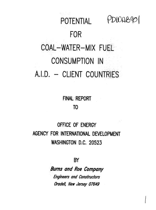 Potential for coal - water - mix fuel consumption in AID - client countries : final report