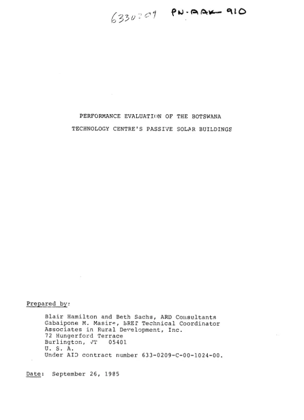 Performance evaluation of the Botswana Technology Centre"s passive solar buildings