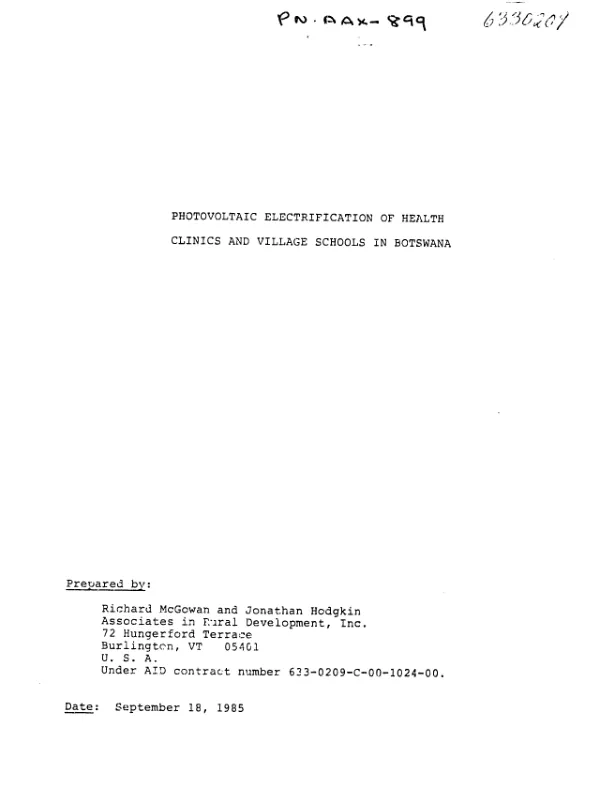 Photovoltaic electrification of health clinics and village schools in Botswana