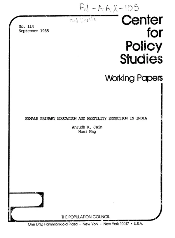 Female primary education and fertility reduction in India