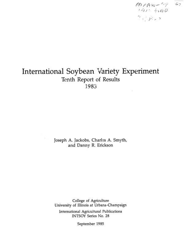 International soybean variety experiment : tenth report of results, 1983