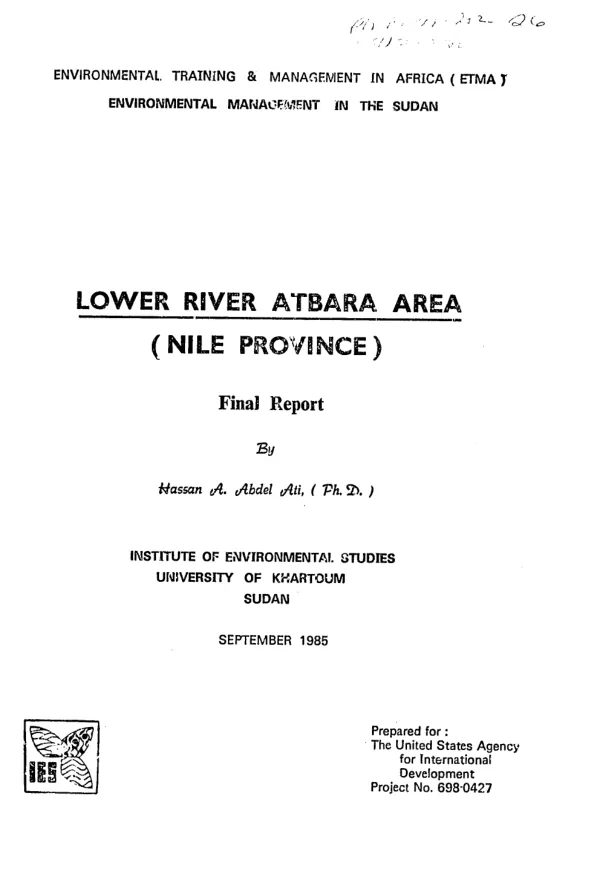 Lower river Atbara area (Nile Province) : final report