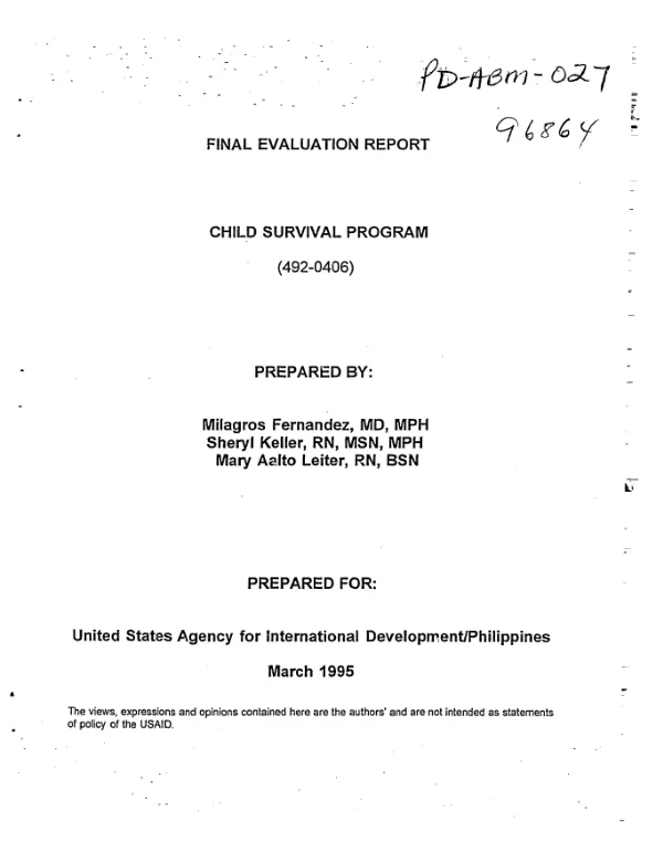Final evaluation report : child survival program (492-0406)