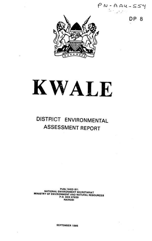 Kwale : district environmental assessment report