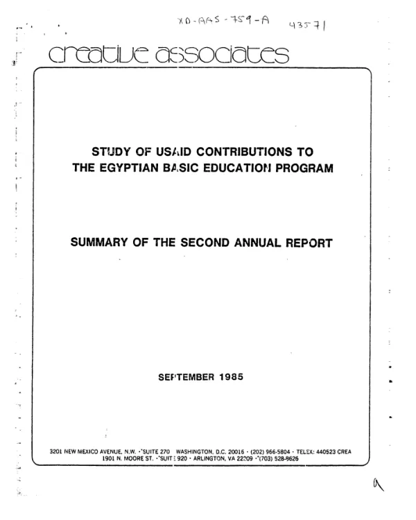 Study of USAID contributions to the Egyptian basic education program : summary of the second annual report